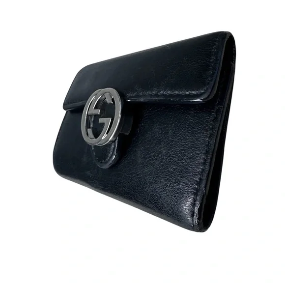 Gucci Black Leather key holder /Wallet with Silver Interlocking G - Picture 4 of 11